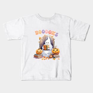 Funny Halloween Cute Ghost Book Reading School Teacher Kids T-Shirt